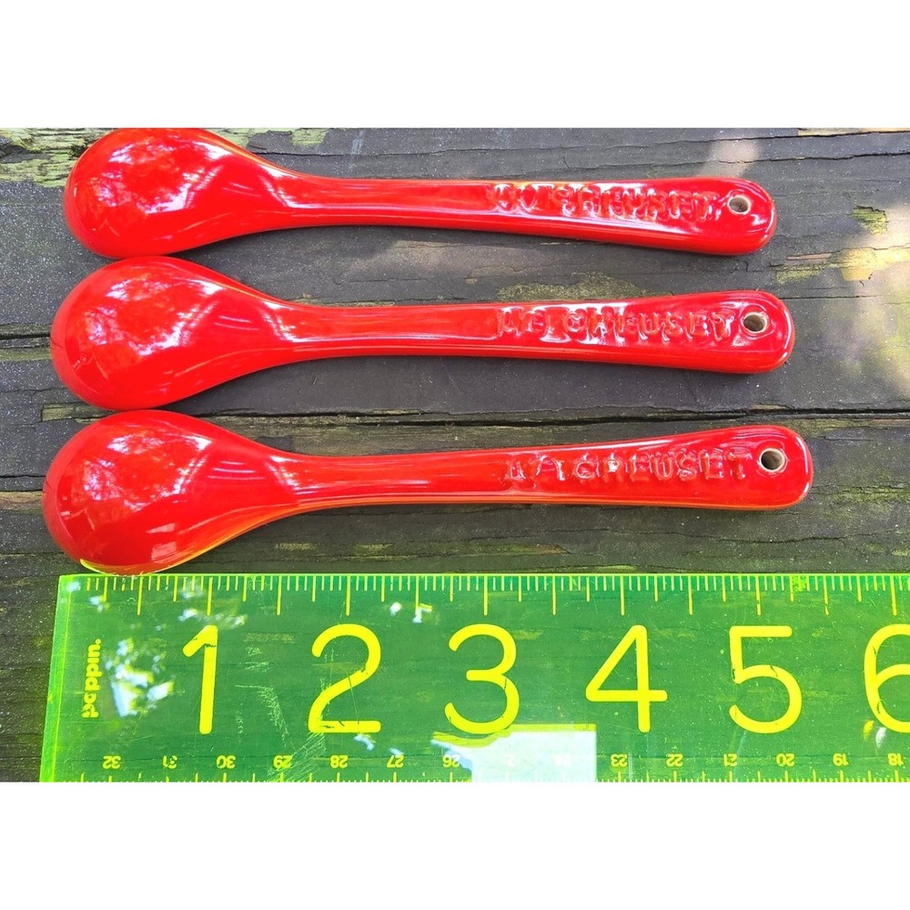 Vintage Le Creuset Cerise Red Stoneware Cafe Teaspoons Set of 3 - Picture 3 of 3